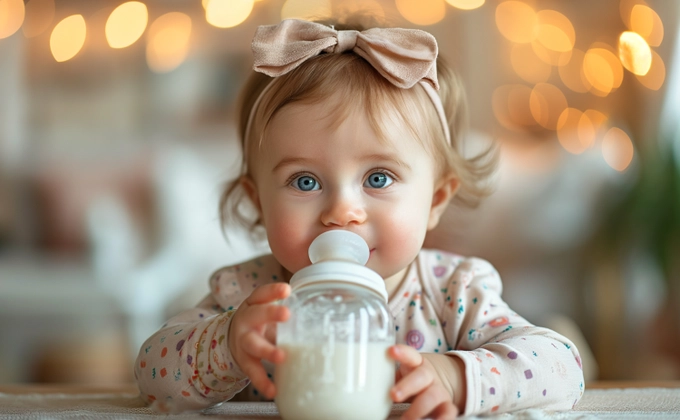 baby girl feeding from bottle