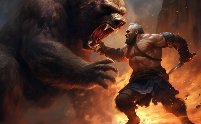 man fighting bear