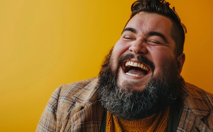 A man laughing in joy