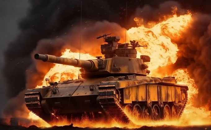 tank in fire