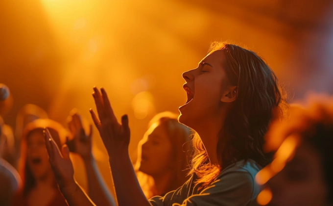 woman passionately worshipping