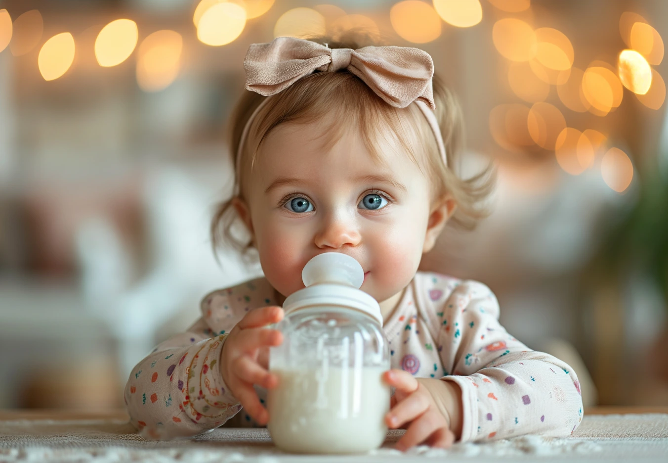 baby girl feeding from bottle