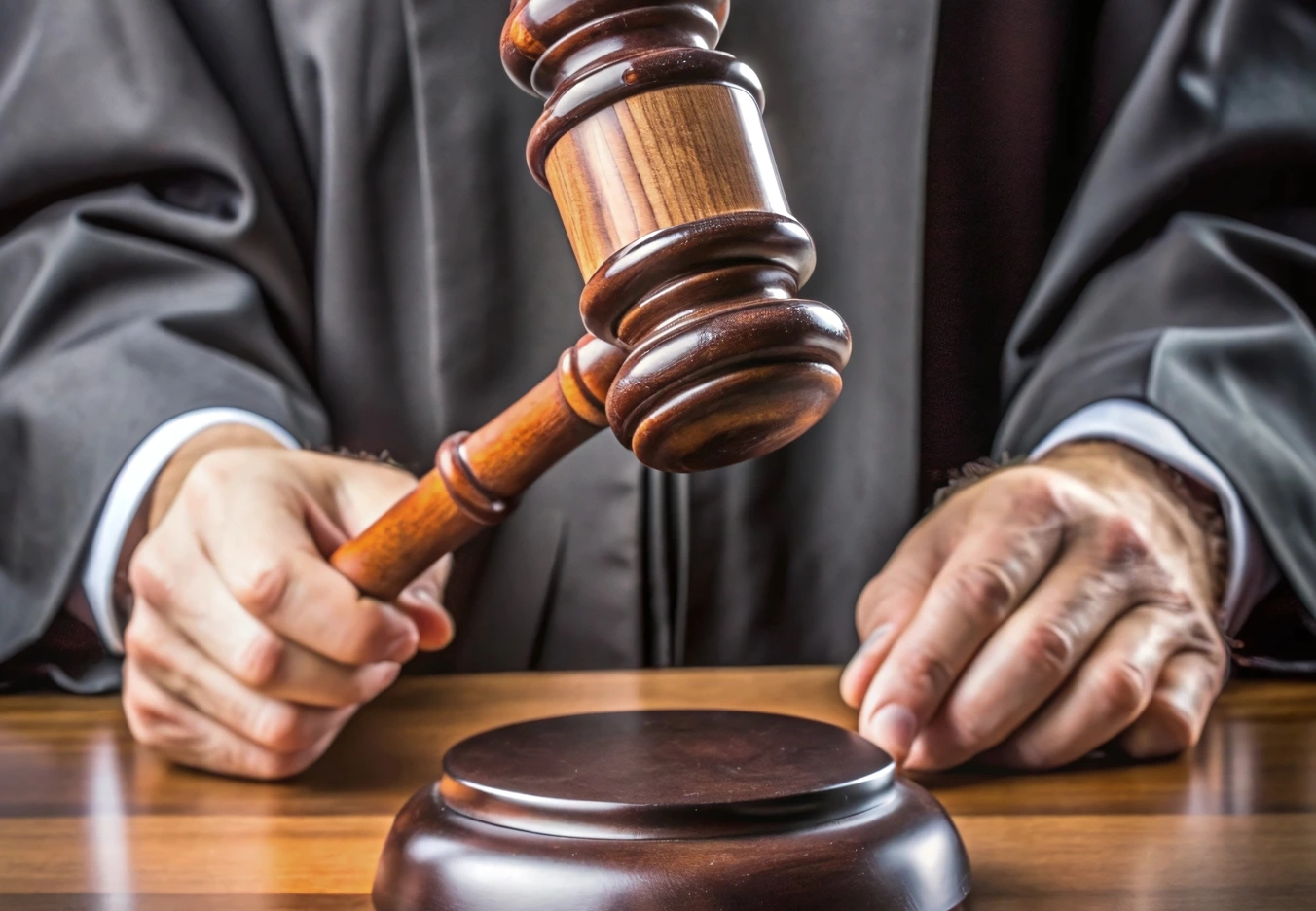 A judge striking a gavel signifying judgement