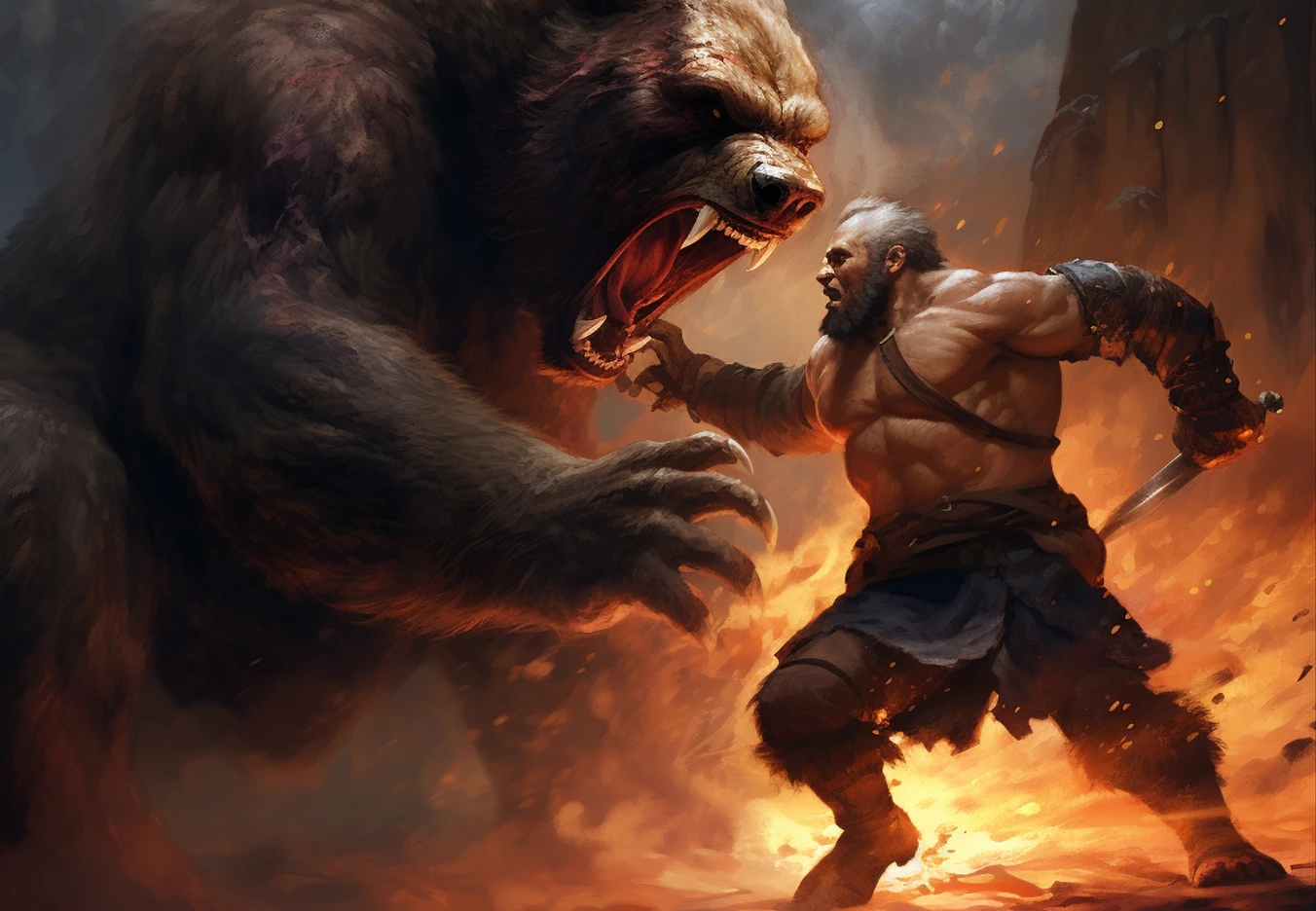 man fighting bear