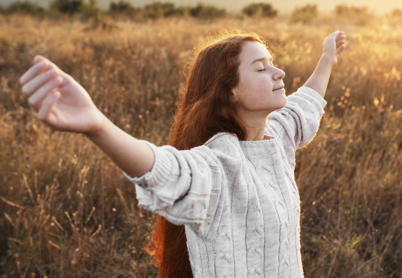 Woman in heartfelt thanksgiving