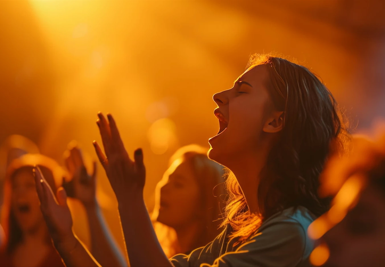 woman passionately worshipping