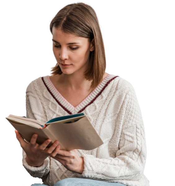 young woman reading book